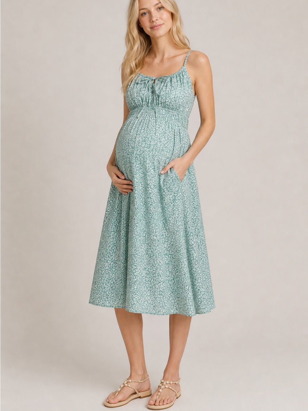Nom Maternity Flower Print Roma Smocked Midi Dress Size Small 54429